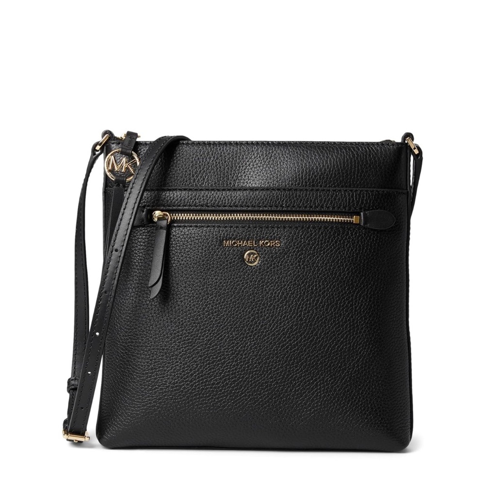 Michael Kors Black Leather Crossbody Bag with Gold Hardware
